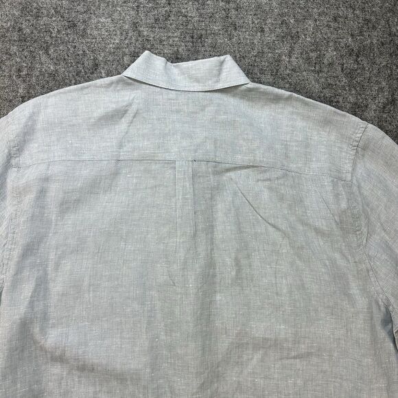 Saks Fifth Avenue Shirt Mens XL Blue Linen Button Up Short Sleeve EUC - Picture 5 of 9